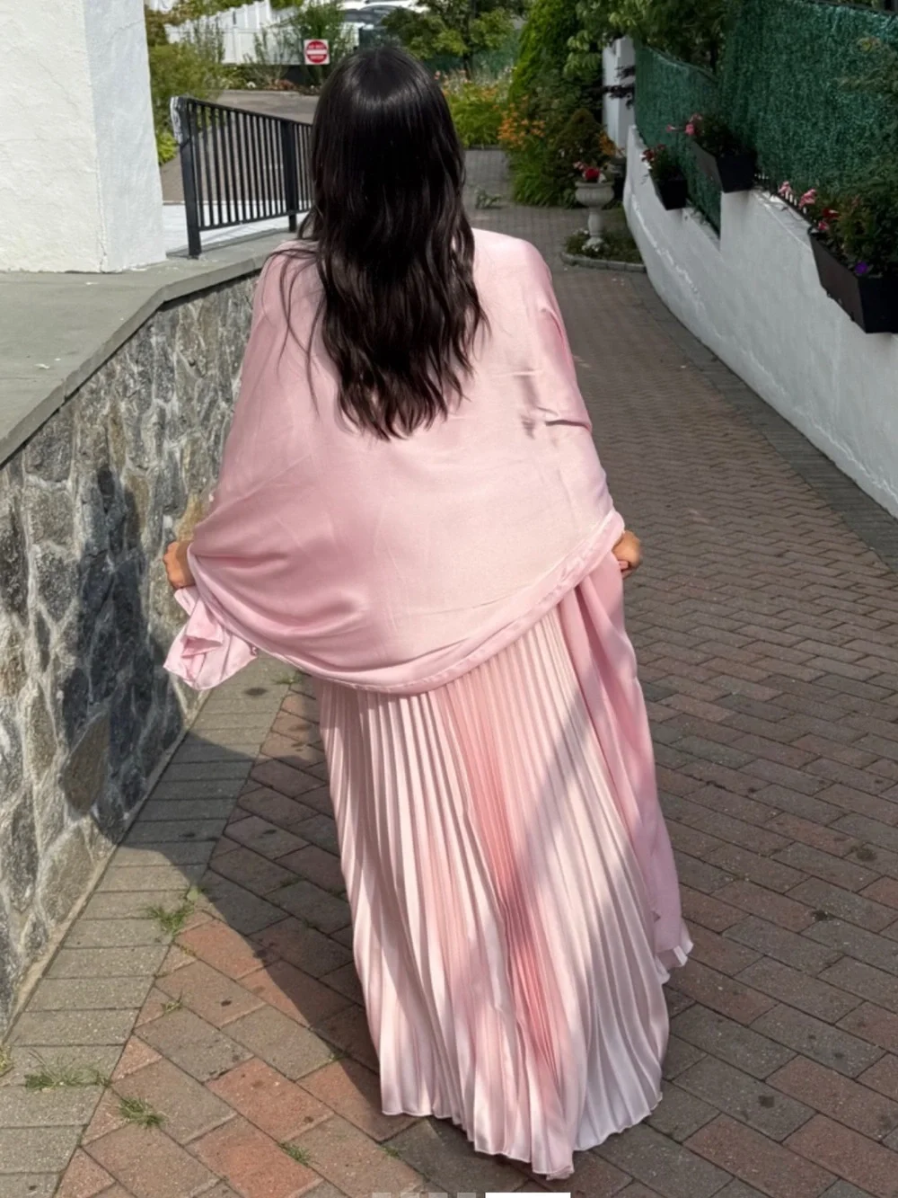 A&F Giselle Drop Waist Satin Accordion Skirt Baby Pink Strapless Maxi Dress, L